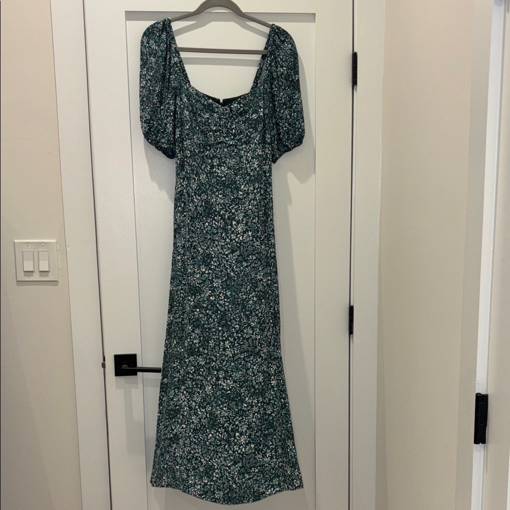 Madewell Women's Green Floral Puff-Sleeve Midi Dress